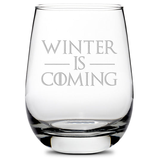 Premium Wine Glass, Game of Thrones, Winter is Coming, 16oz, Laser Etched or Hand Etched
