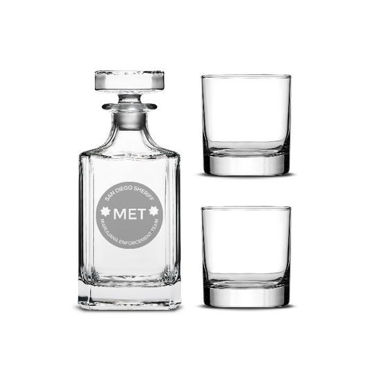 Customizable Diamond Decanter with Set of 2 Custom Whiskey Glasses, Laser Etched or Hand Etched