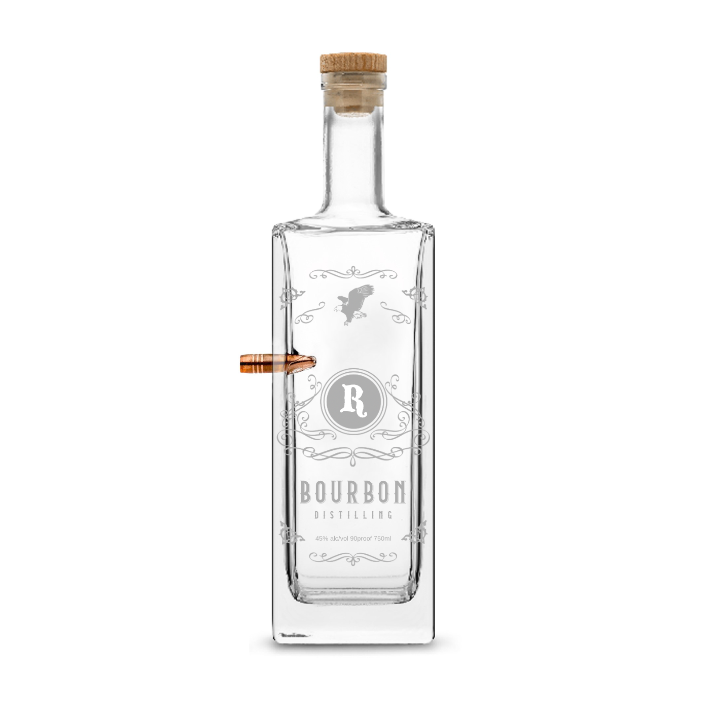 Integrity Bottles, Customizable Freedom Bourbon, Premium 50. Caliber Liberty Style Liquor Decanter, Handmade, Handblown, Hand Etched Gifts, Sand Carved, 750ml, Laser Etched or Hand Etched