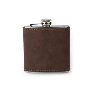 Bay Brown Custom Etched Saddle Leather Flask, 6 Ounce Integrity Bottles