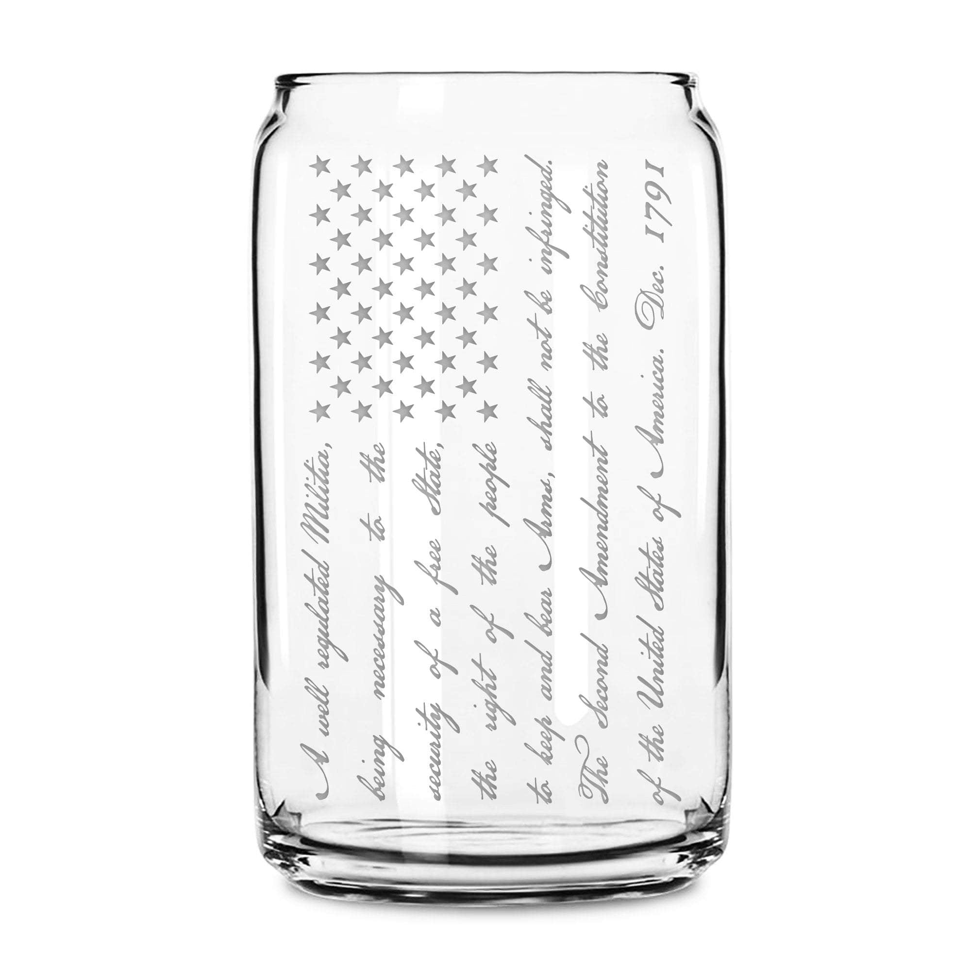 Beer Can Glass, 2nd Amendment Flag, 16oz, Laser Etched or Hand Etched