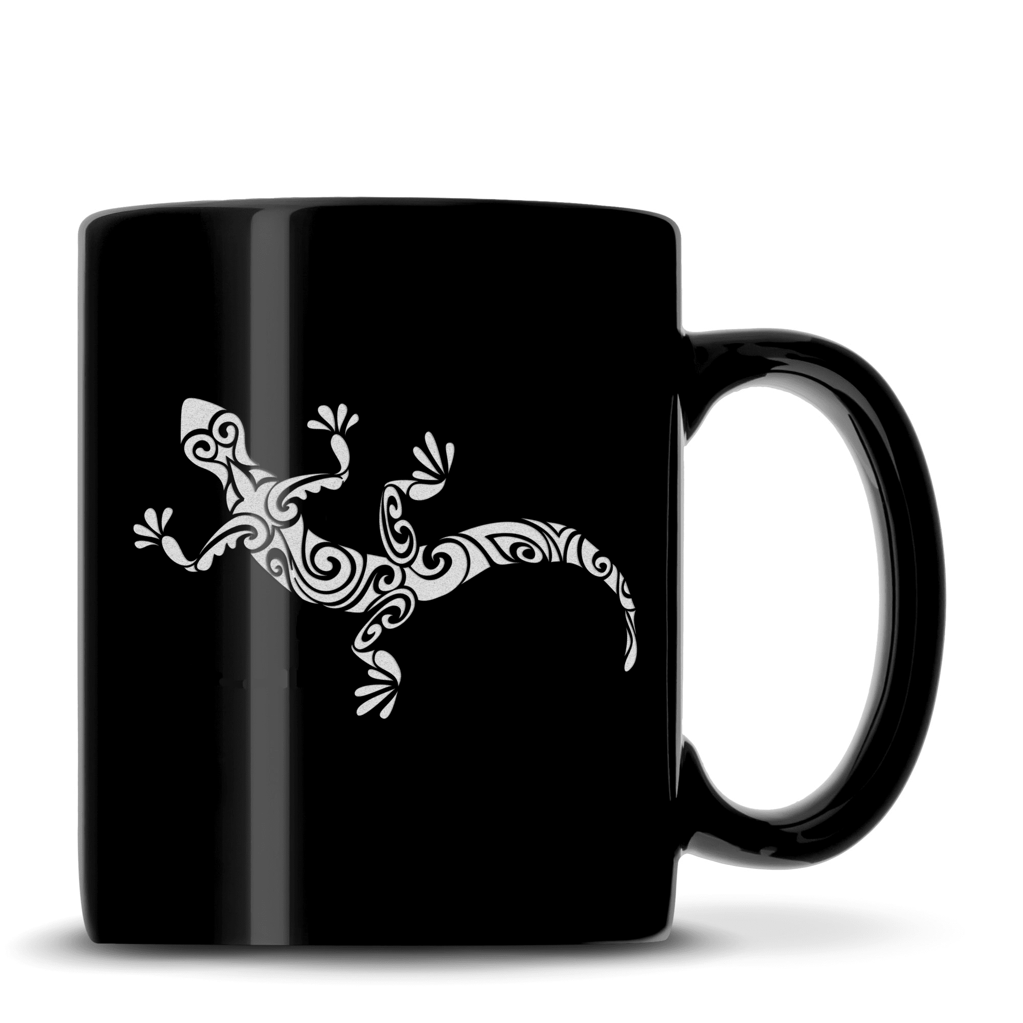 Black Coffee Mug with Gecko Design, Deep Etched by Integrity Bottles
