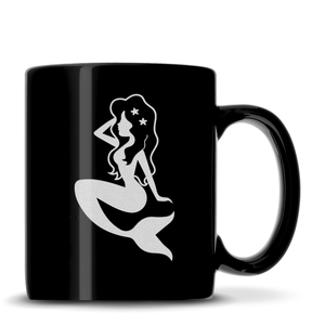 Black Coffee Mug with Mermaid Design, Deep Etched by Integrity Bottles