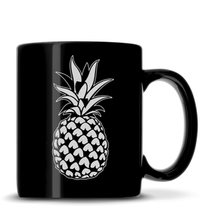 Black Coffee Mug with Pineapple Design, Deep Etched by Integrity Bottles