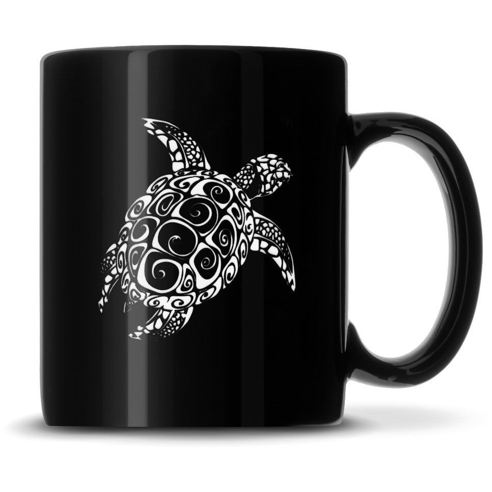 Black Coffee Mug with Tribal Dolphin, Deep Etched by Integrity Bottles