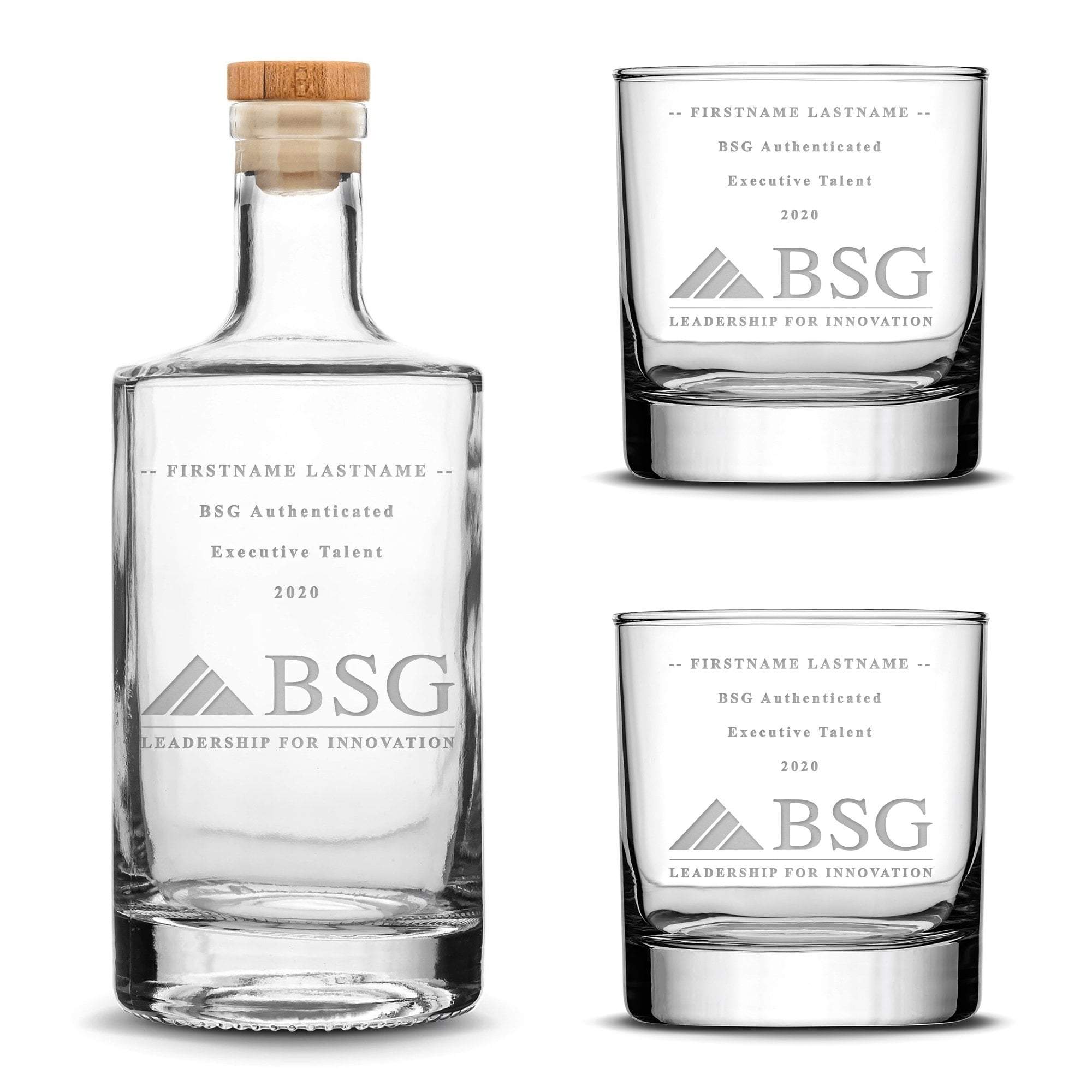 BSG Jersey Bottle Set, Boston Search Group, Laser Etched or Hand Etched