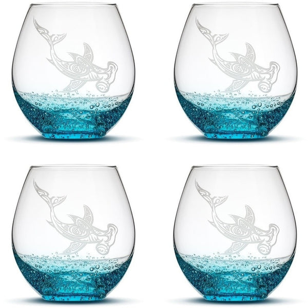 Crackle Wine Glass, Stingray Design, Hand Etched, 18oz - Integrity