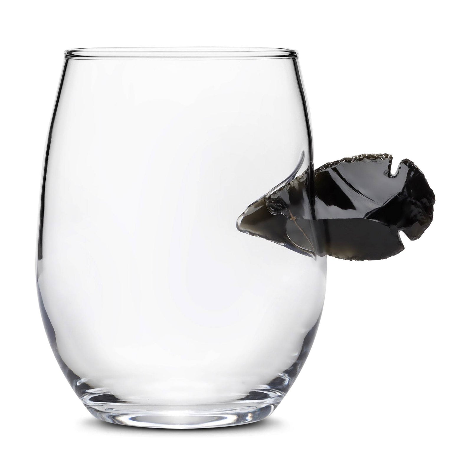 Custom Etched Obsidian Arrowhead Stemless Wine Glass Integrity Bottles
