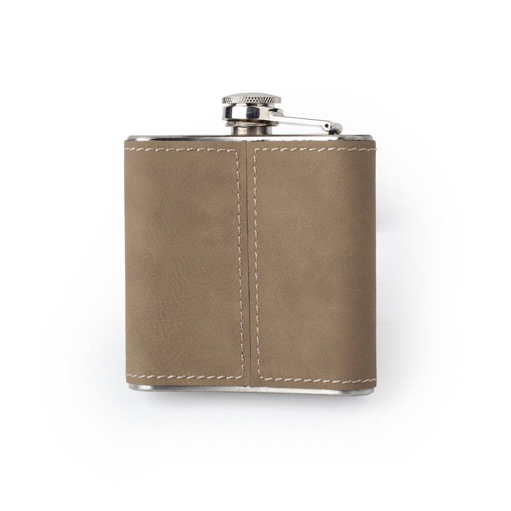 Custom Etched Saddle Leather Flask, 6 Ounce Integrity Bottles