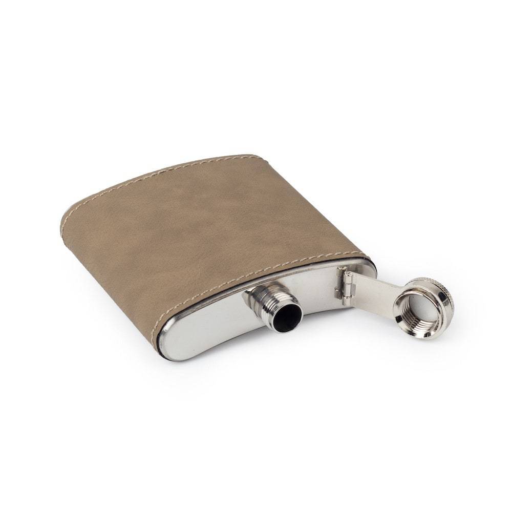 Custom Etched Saddle Leather Flask, 6 Ounce Integrity Bottles