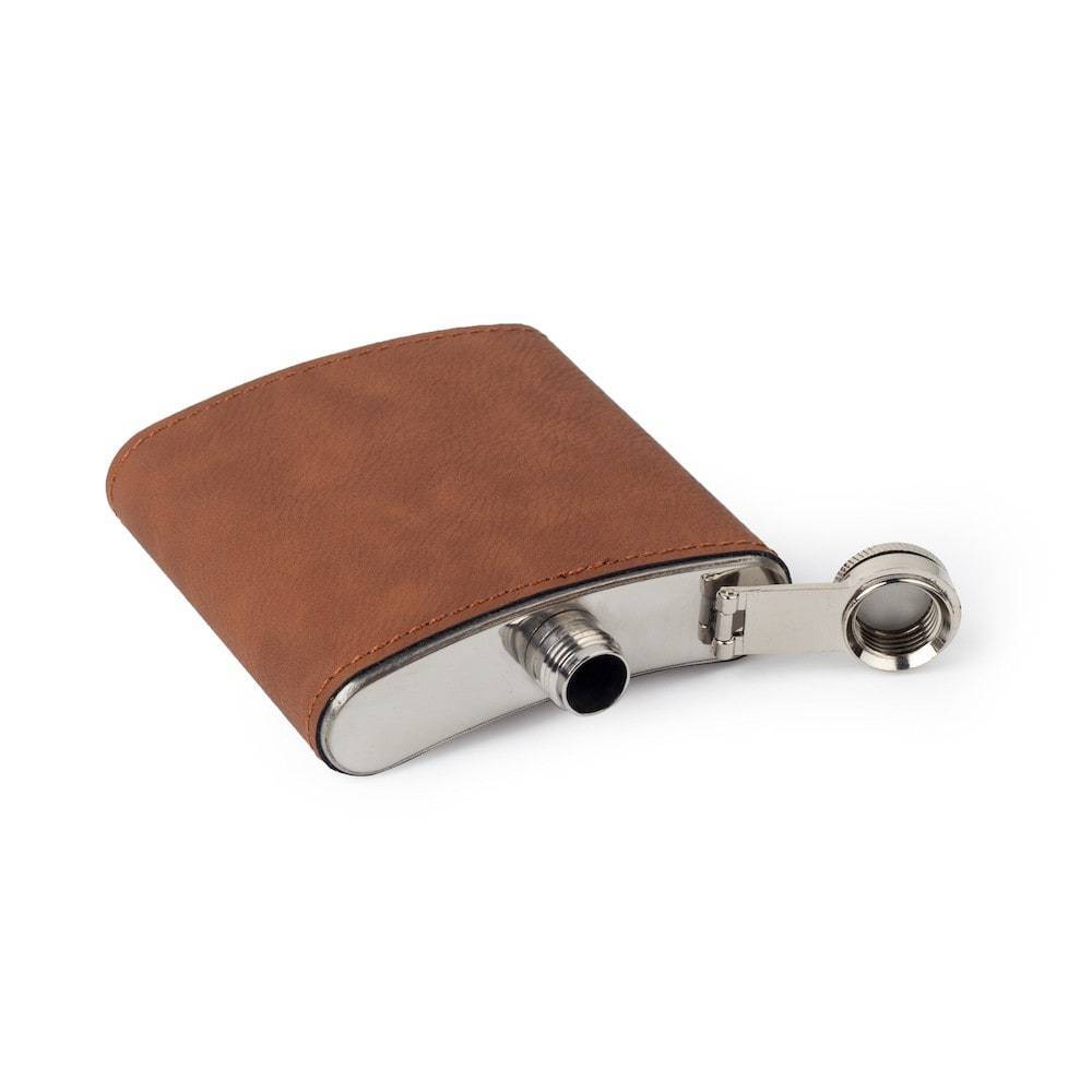 Custom Etched Saddle Leather Flask, 6 Ounce Integrity Bottles