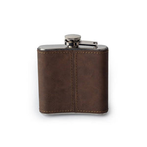 Custom Etched Saddle Leather Flask, 6 Ounce Integrity Bottles