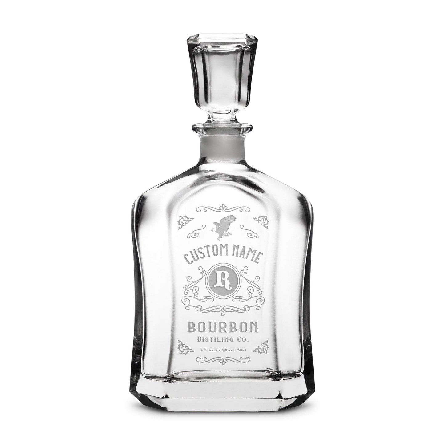 Integrity Bottles, Customizable Freedom Bourbon, Premium Refillable Capital Style Liquor Decanter, Handmade, Handblown, Hand Etched Gifts, Sand Carved, 750ml, Laser Etched or Hand Etched