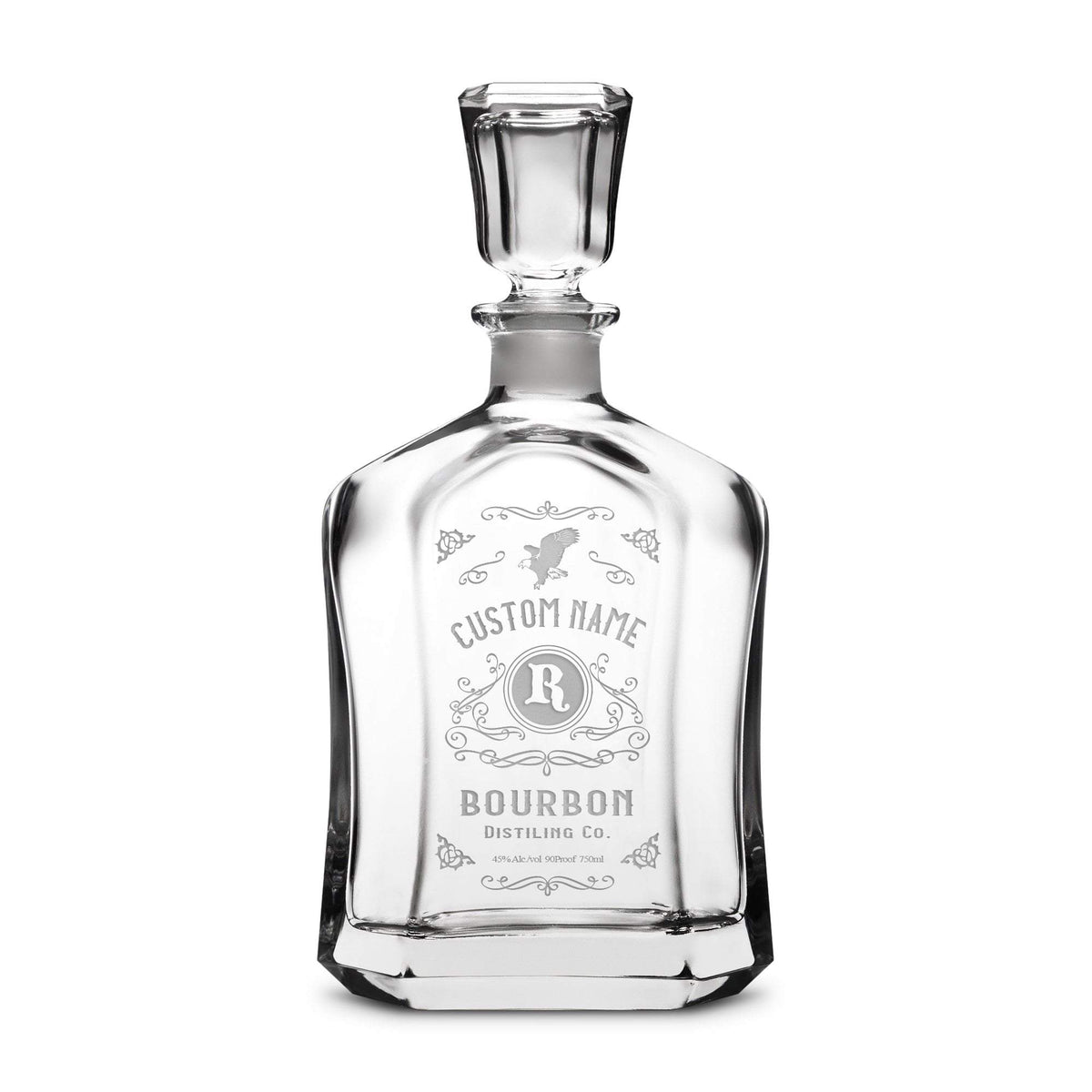 Integrity Bottles, Customizable Freedom Bourbon, Premium Refillable Capital Style Liquor Decanter, Handmade, Handblown, Hand Etched Gifts, Sand Carved, 750ml, Laser Etched or Hand Etched