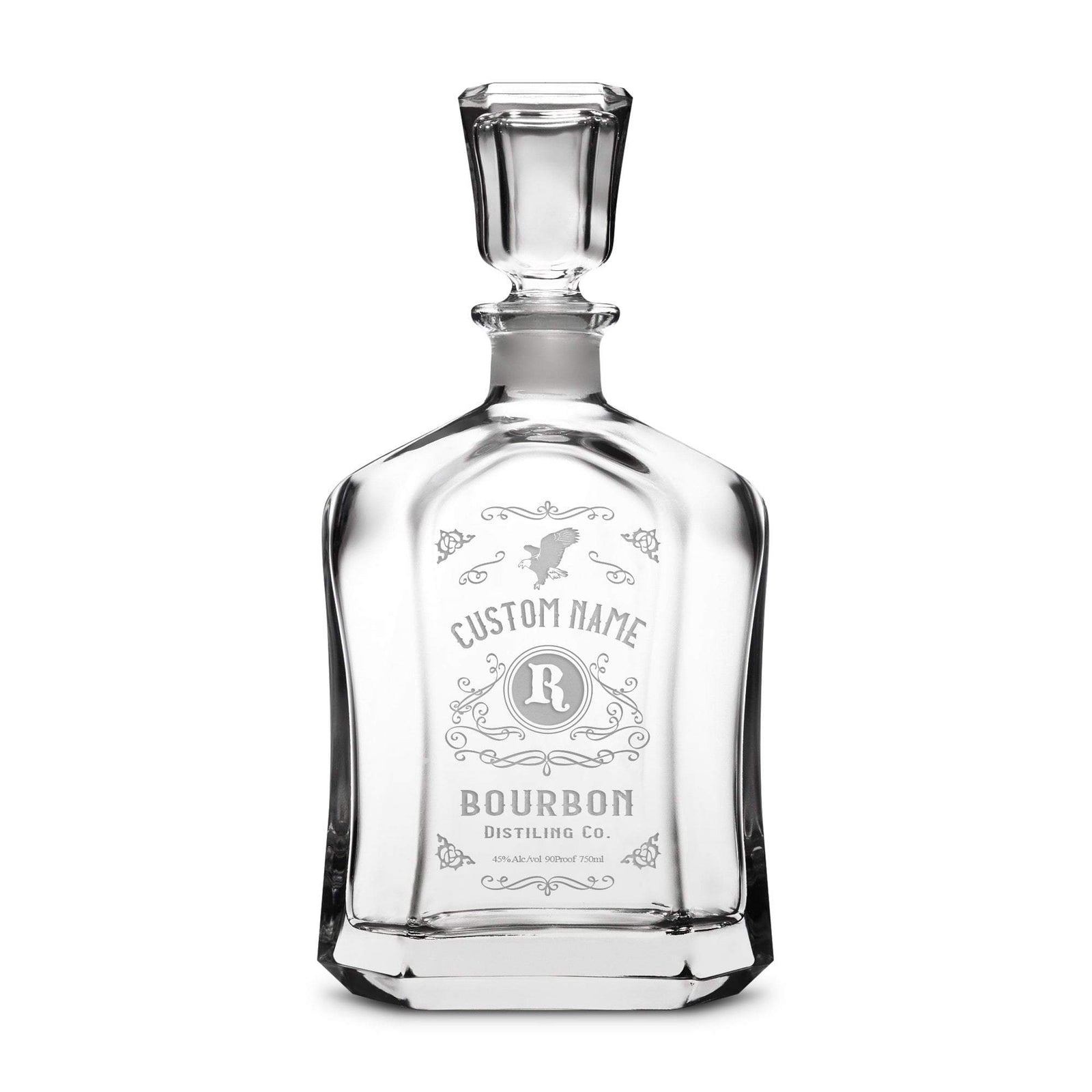 Integrity Bottles, Customizable Freedom Bourbon, Premium Refillable Capital Style Liquor Decanter, Handmade, Handblown, Hand Etched Gifts, Sand Carved, 750ml, Laser Etched or Hand Etched