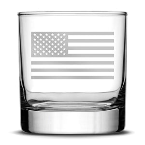 Deep Etch (no color) Premium Whiskey Glass, American Flag, 11oz Integrity Bottles