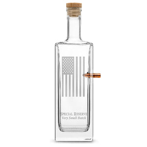 Deep Etched (no color) Premium .50 Cal BMG Bullet Bottle, Liberty Whiskey Decanter with Cork Stopper, American Flag, 750mL by Integrity Bottles