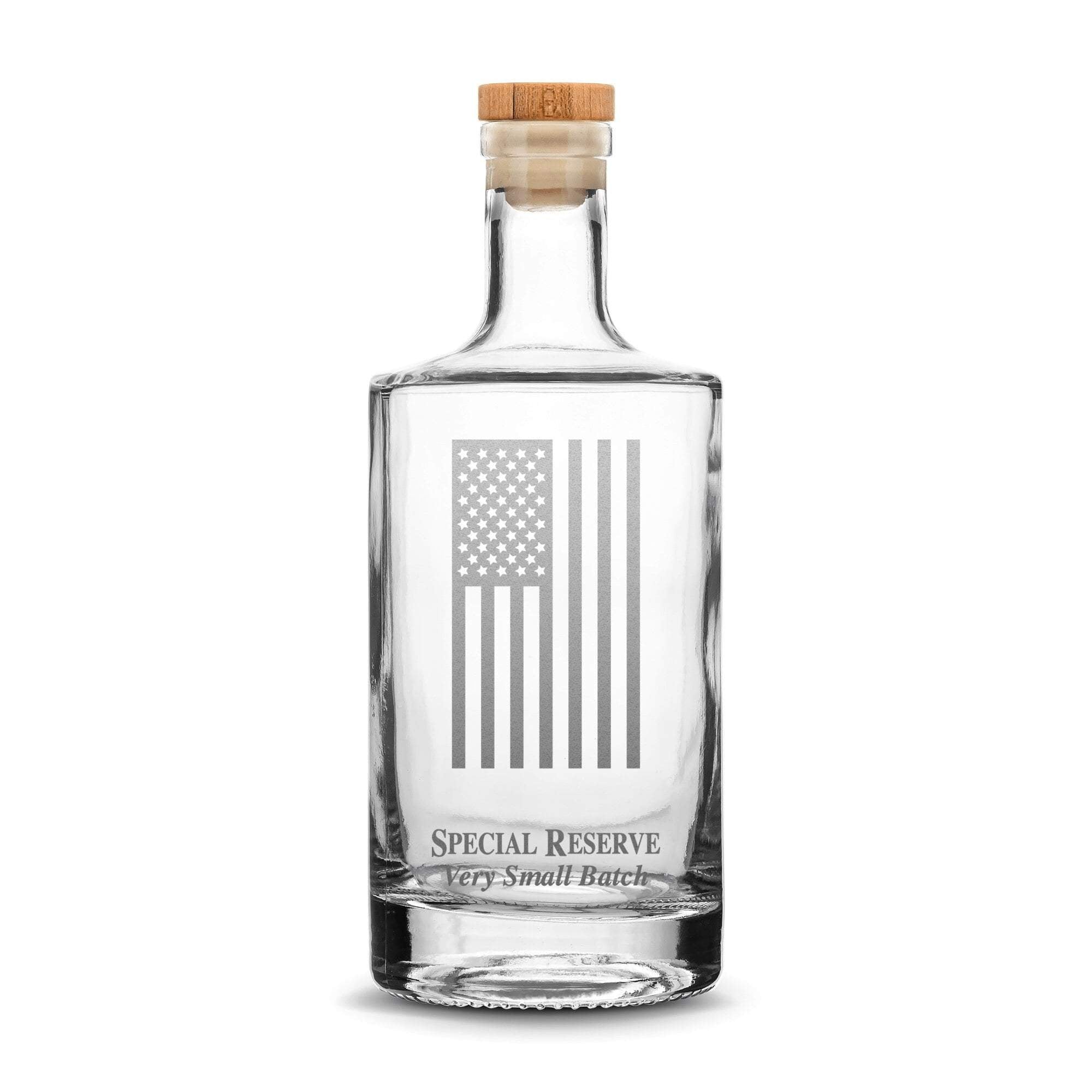 Premium Jersey Whiskey Decanter with Cork Stopper, American Flag, 750mL, Laser Etched or Hand Etched