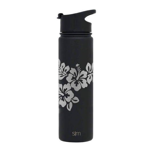 Default Title Premium Stainless Steel Water Bottle, Hibiscus Design, Extra Lid, 22oz (Midnight Black) Integrity Bottles
