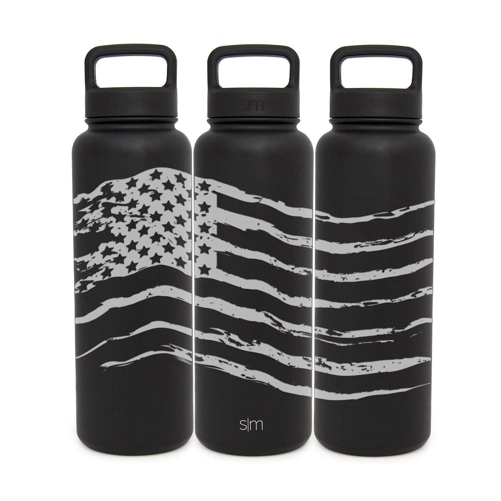 Full 360° All American Flag, Stainless Steel, 40 oz, Midnight Black, Water Bottle with extra lid, by Leitlein Design by Integrity Bottles
