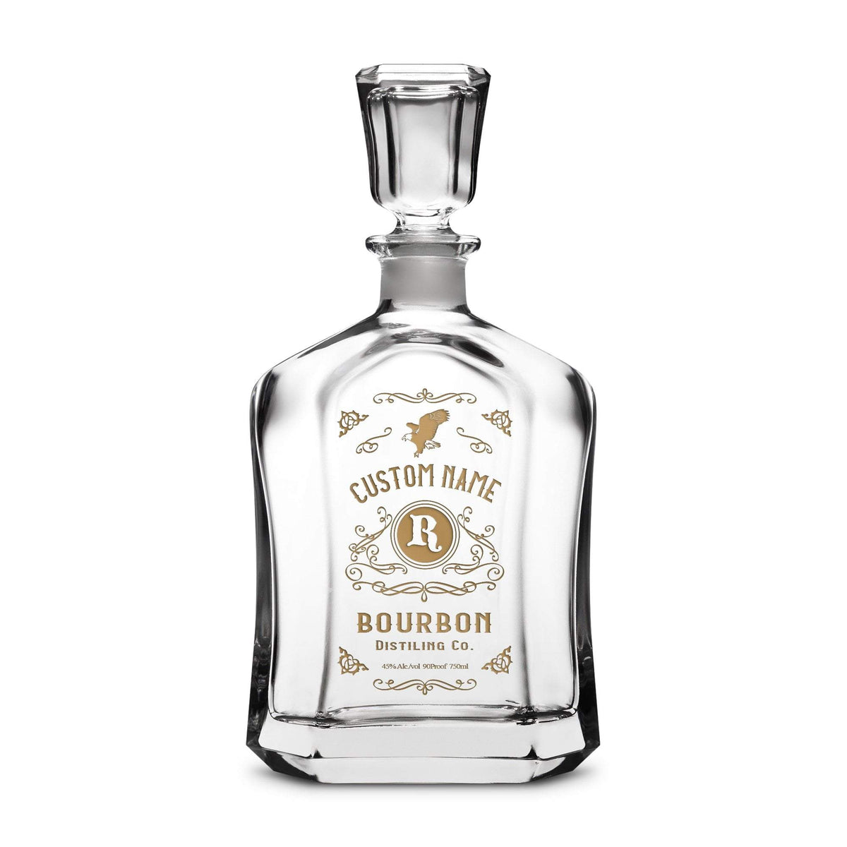 Integrity Bottles, Customizable Freedom Bourbon, Premium Refillable Capital Style Liquor Decanter, Handmade, Handblown, Hand Etched Gifts, Sand Carved, 750ml, Laser Etched or Hand Etched