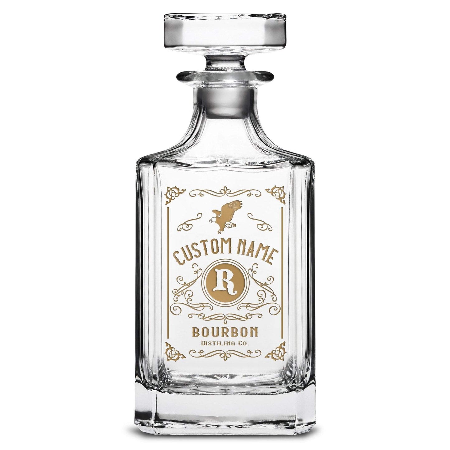 Integrity Bottles, Freedom Bourbon, Premium Refillable Diamond Style Liquor Bottle, Handmade, Handblown, Hand Etched Gifts, Sand Carved, 750ml