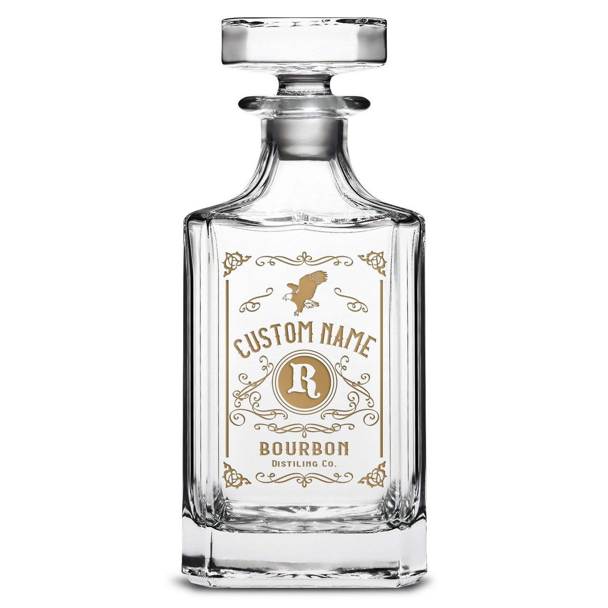 Integrity Bottles, Freedom Bourbon, Premium Refillable Diamond Style Liquor Bottle, Handmade, Handblown, Hand Etched Gifts, Sand Carved, 750ml