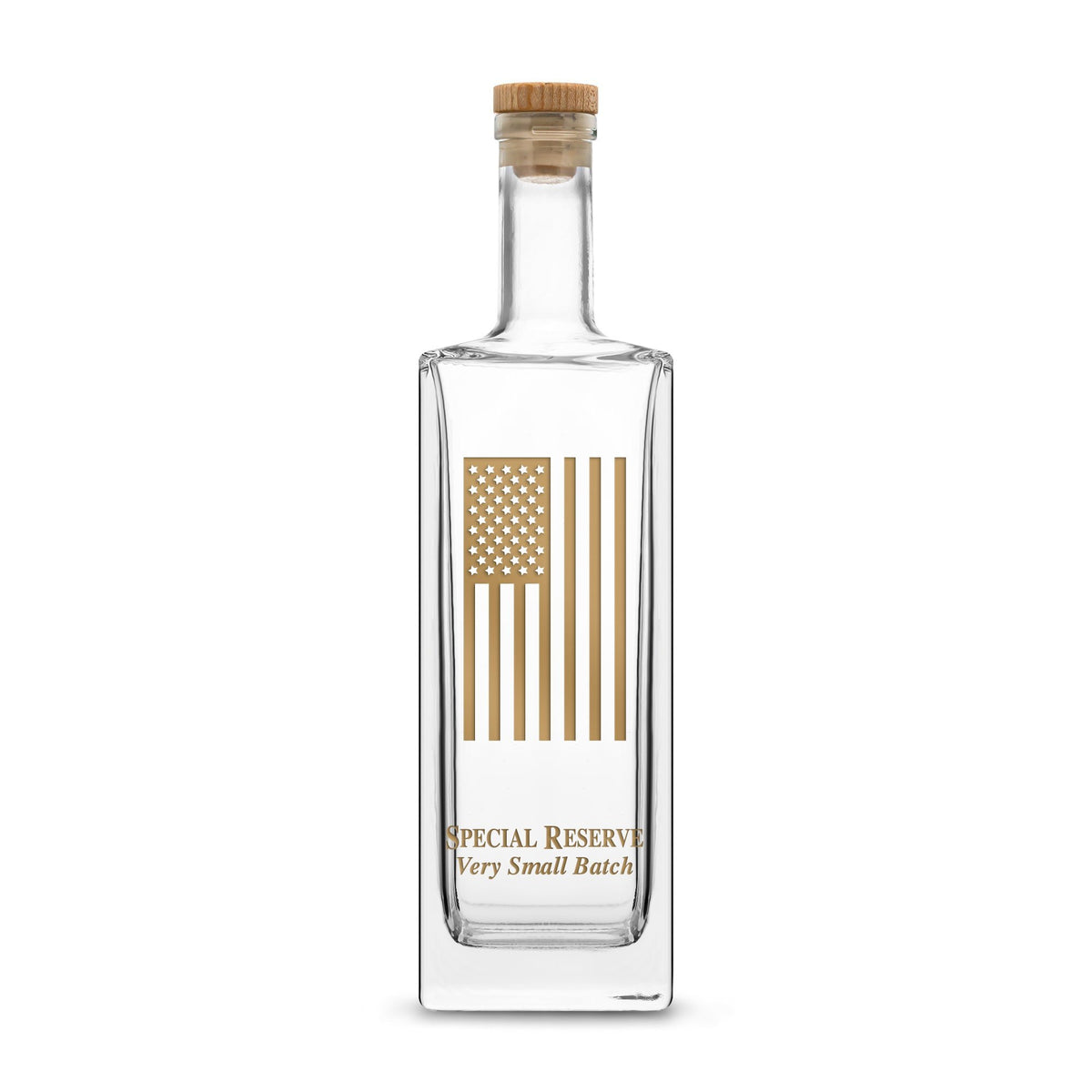 Premium Liberty Whiskey Decanter with Cork Stopper, American Flag, 750mL, Laser Etched or Hand Etched