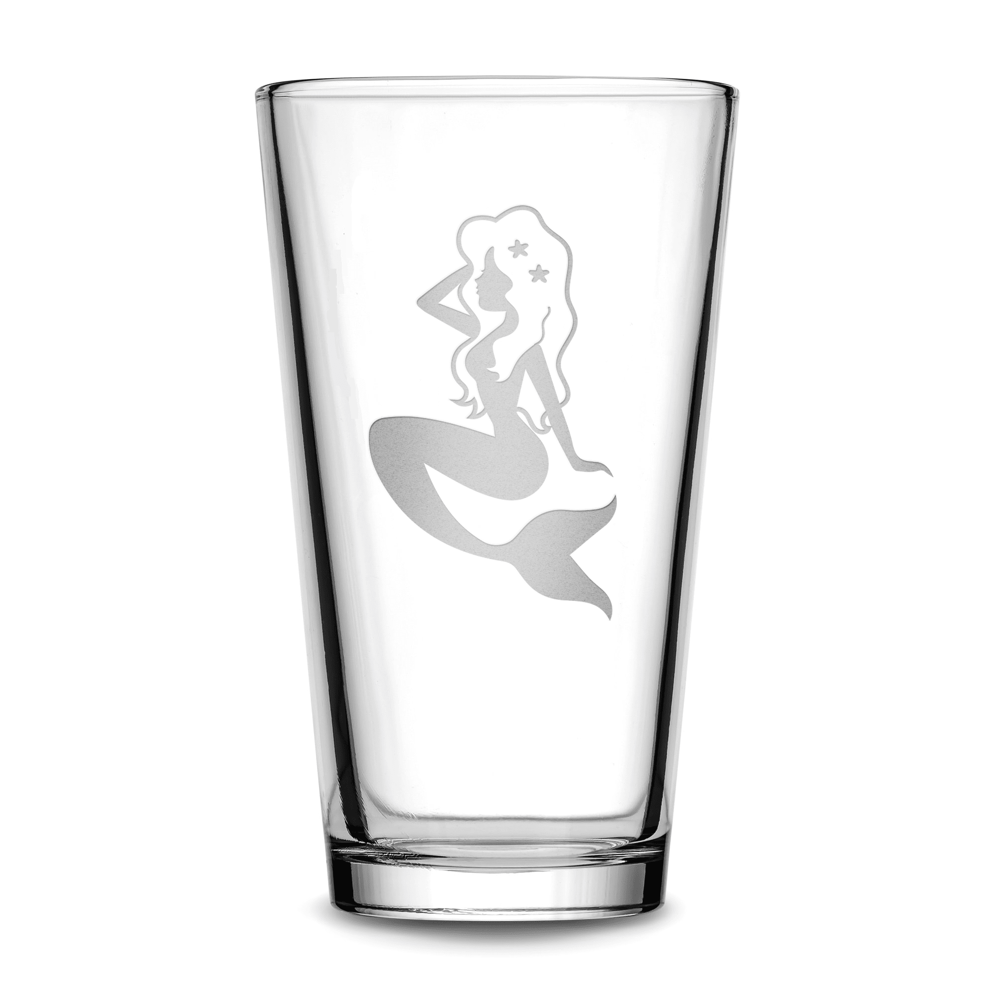 Pint Glass with Mermaid Design, Deep Etched by Integrity Bottles
