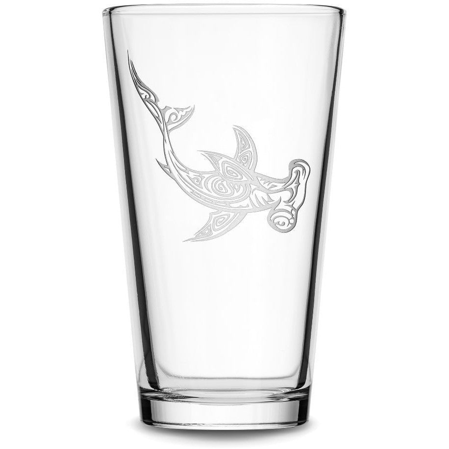 Pint Glass with Tribal Dolphin, Deep Etched by Integrity Bottles