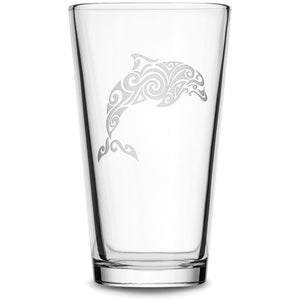 Pint Glass with Tribal Dolphin, Deep Etched by Integrity Bottles
