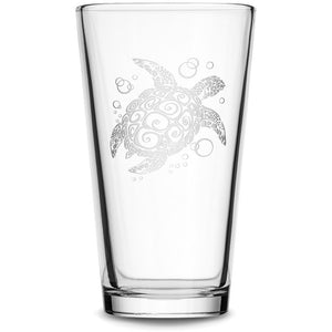 Pint Glass with Tribal Hammerhead Shark, Deep Etched by Integrity Bottles