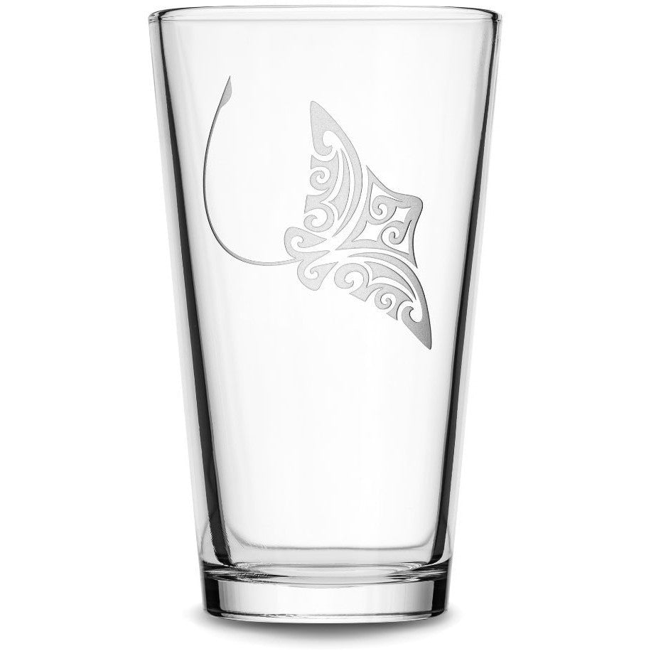 Pint Glass with Tribal Stingray, Deep Etched by Integrity Bottles
