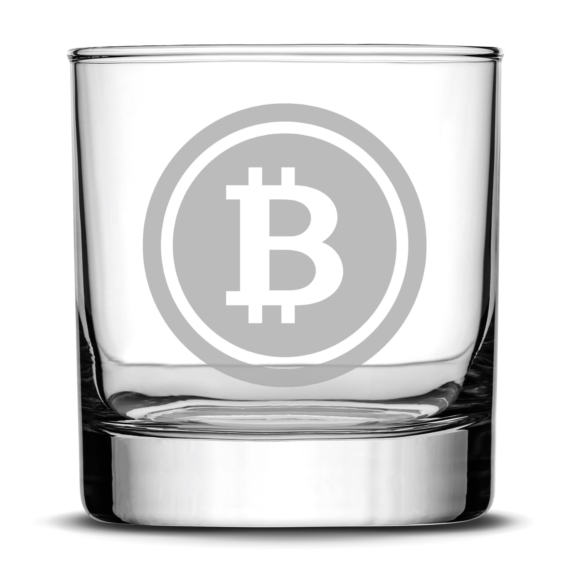 Premium Bitcoin Whiskey Glass, 10oz Deep Etched Rocks Glass, Made in USA by Integrity Bottles
