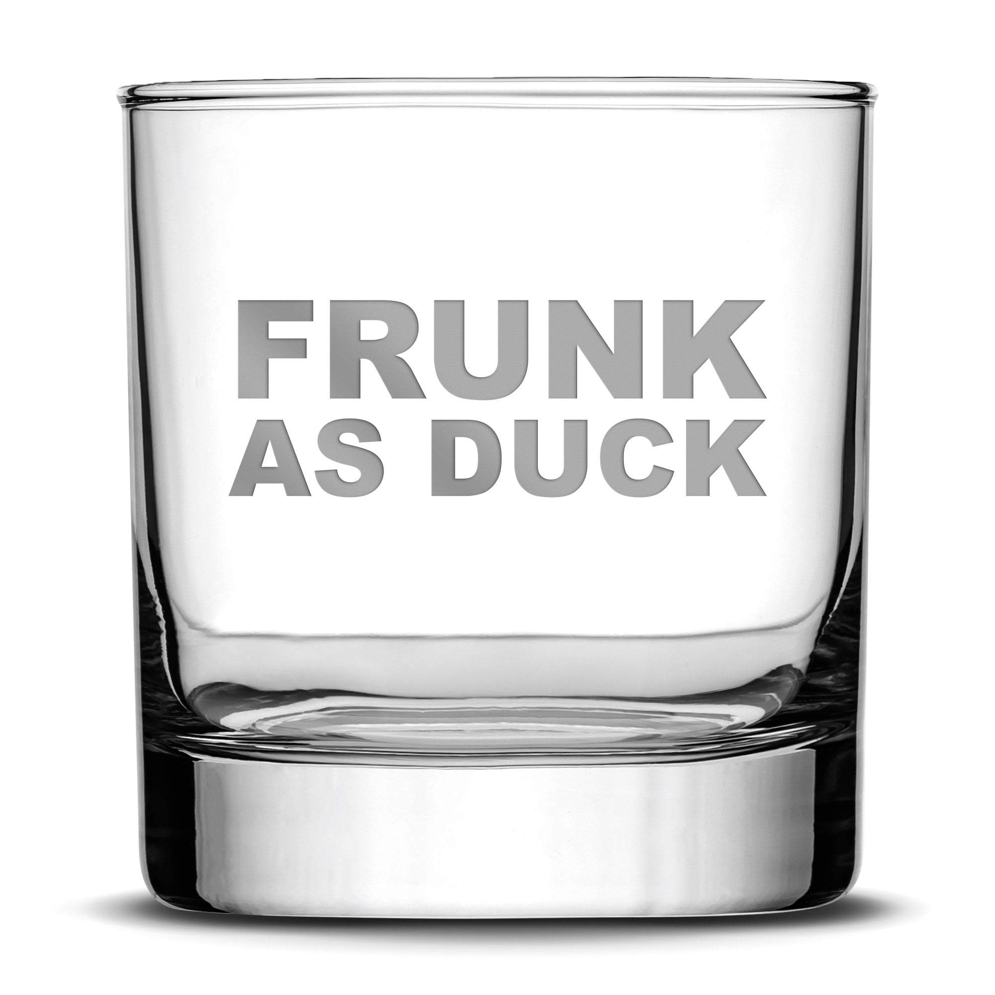 Premium Frunk As Duck Whiskey Glass, Hand Etched 10oz Rocks Glass by Integrity Bottles