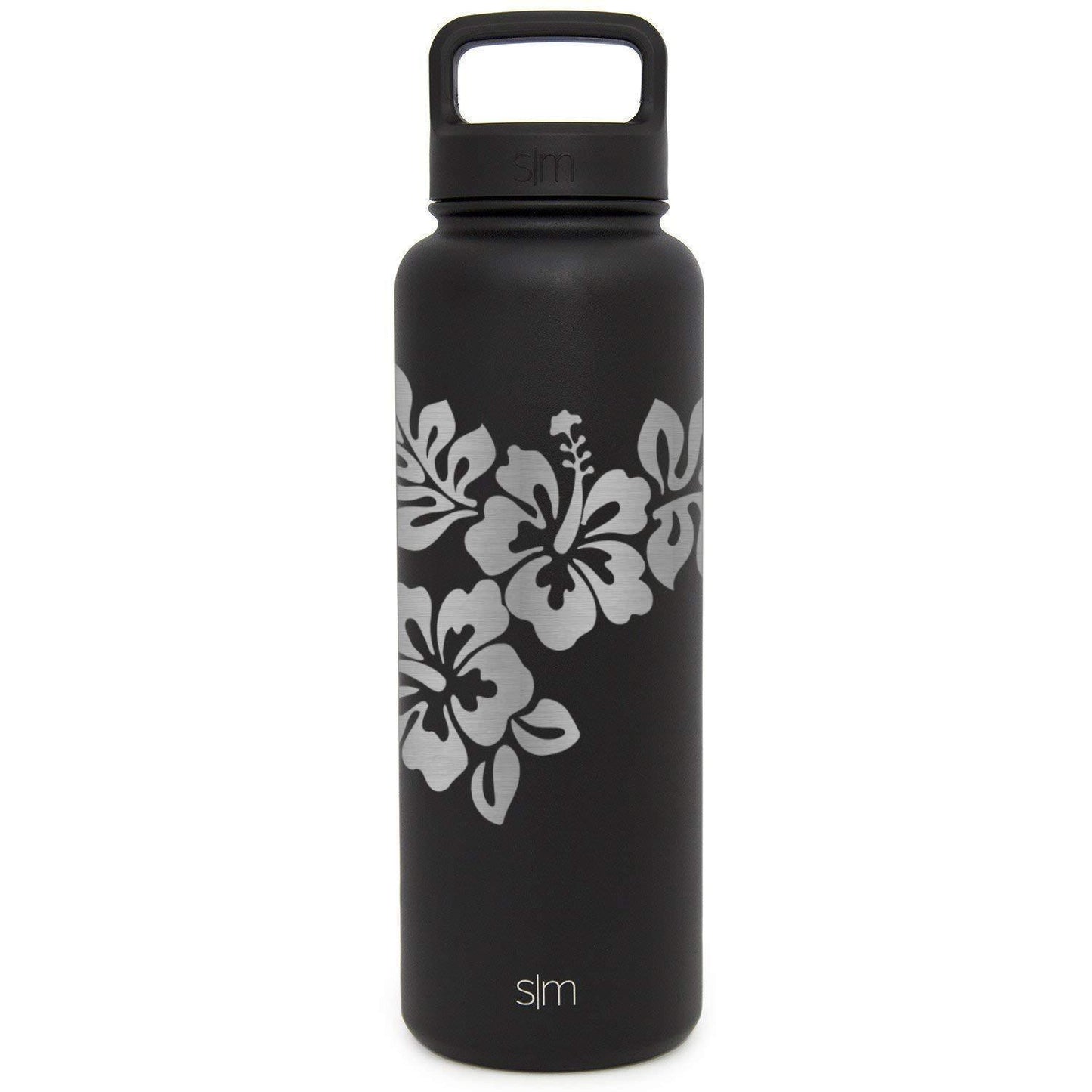 Premium Stainless Steel Water Bottle, Hibiscus Design, Extra Lid, 40oz