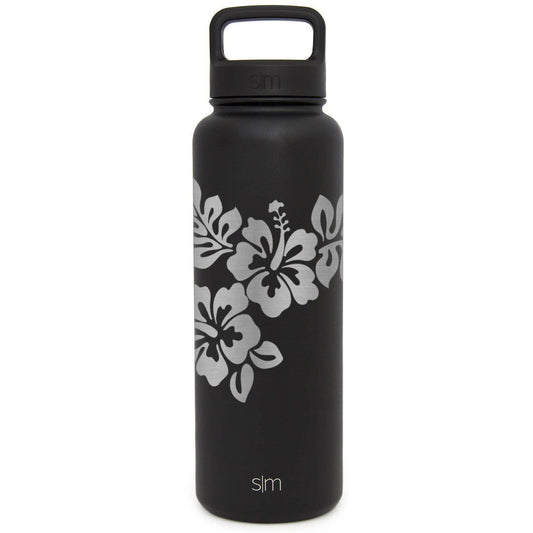 Premium Stainless Steel Water Bottle, Hibiscus Design, Extra Lid, 40oz
