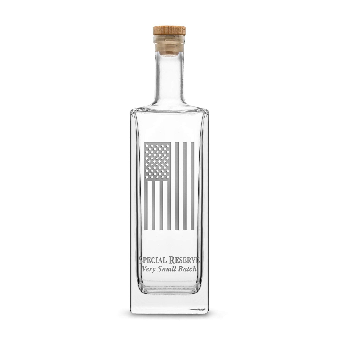 Premium Liberty Whiskey Decanter with Cork Stopper, American Flag, 750mL, Laser Etched or Hand Etched