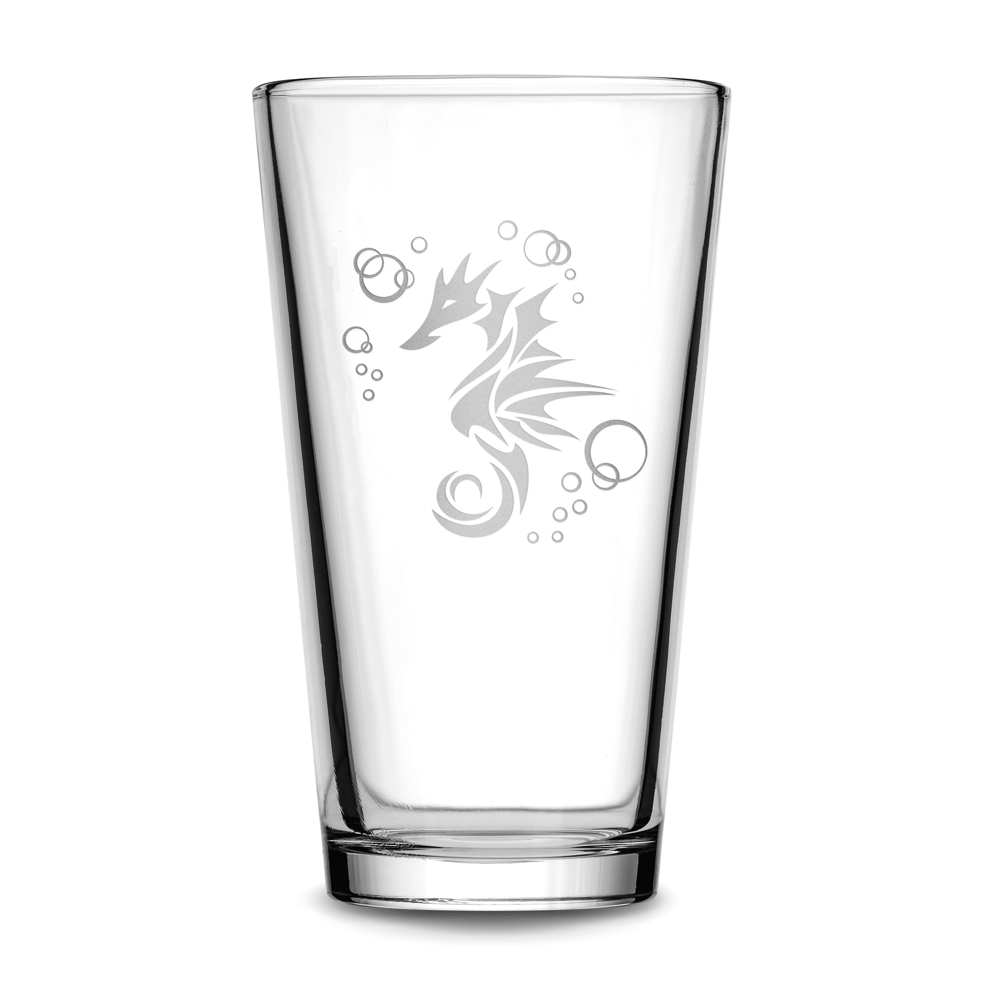 Premium Pint Glass, Seahorse Design, Deep Etched, 16oz by Integrity Bottles