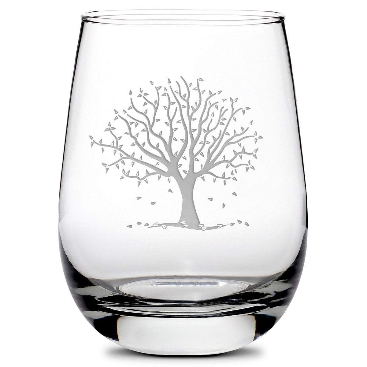 Premium Stemless Wine Glass, Fall Season, Hand Etched, Made in USA, 16oz by Integrity Bottles