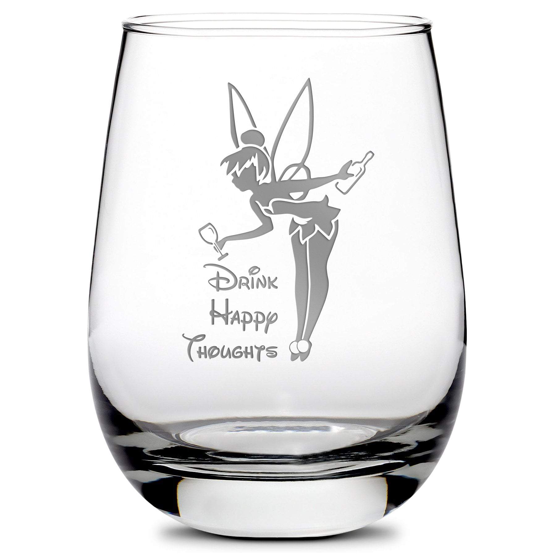 Premium Stemless Wine Glass, Happy Thoughts, 16oz by Integrity Bottles