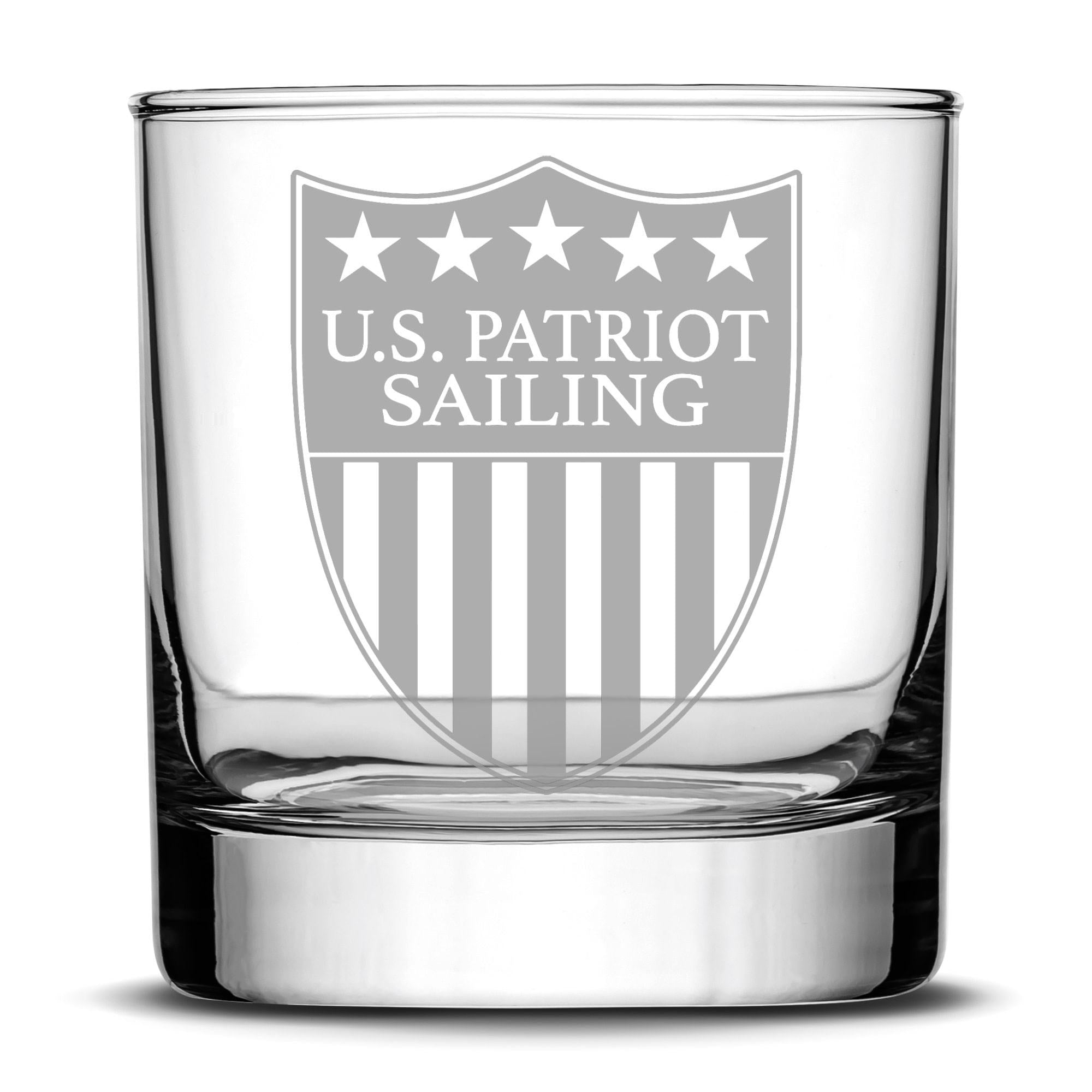Premium US Patriot Sailing Whiskey Glass, 10oz Deep Etched Rocks Glass, Made in USA by Integrity Bottles