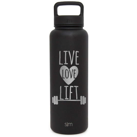  Premium Water Bottle, Live Love Lift Design, Extra Lid, Wide Mouth, Stainless Steel, Vacuum Insulated, Double Walled, Hot and Cold, 40 Ounce, Etched with Honor by Integrity Bottles (Midnight Black) by Integrity Bottles