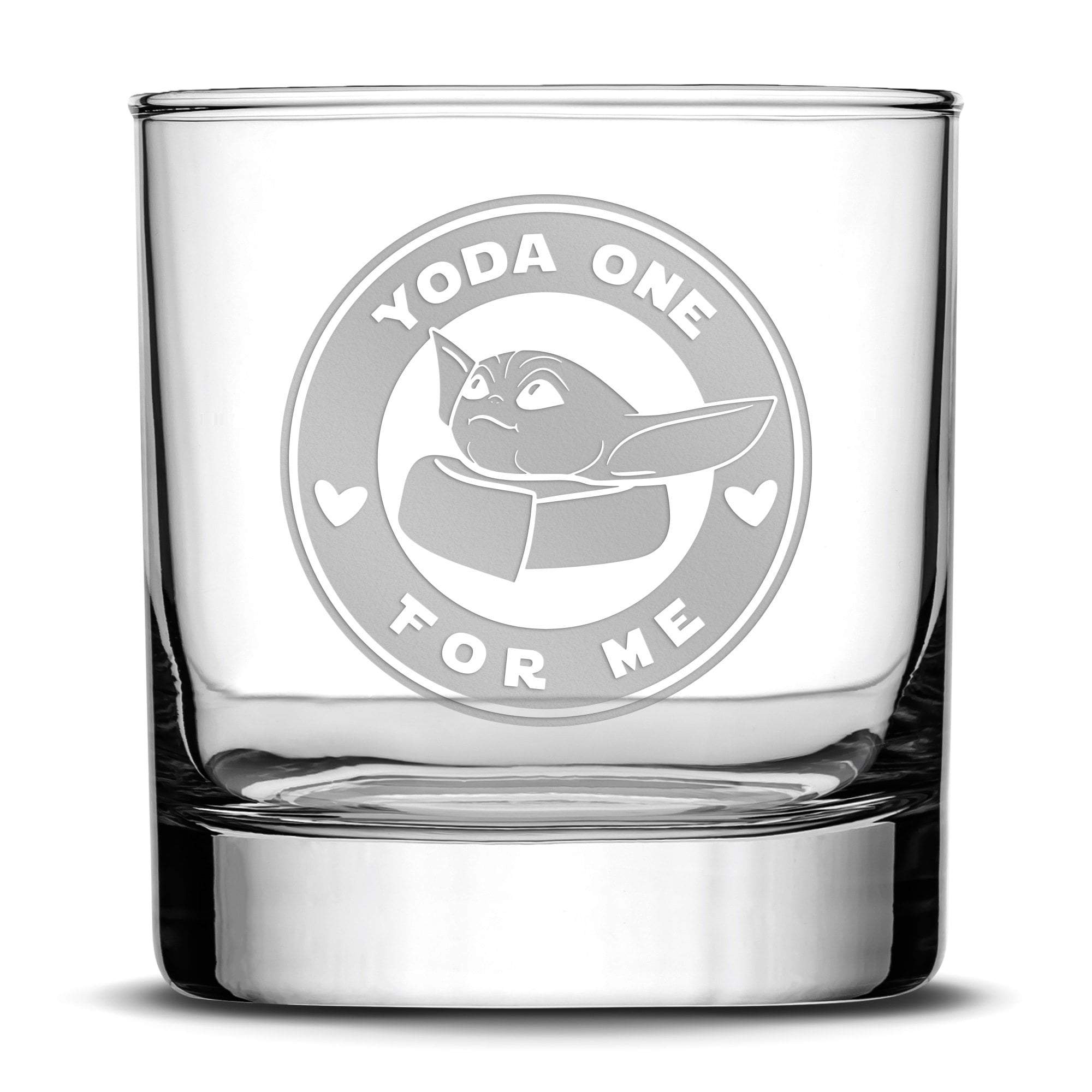 Premium Whiskey Glass, Baby Yoda One For Me - Circle Logo, 11oz, Laser Etched or Hand Etched