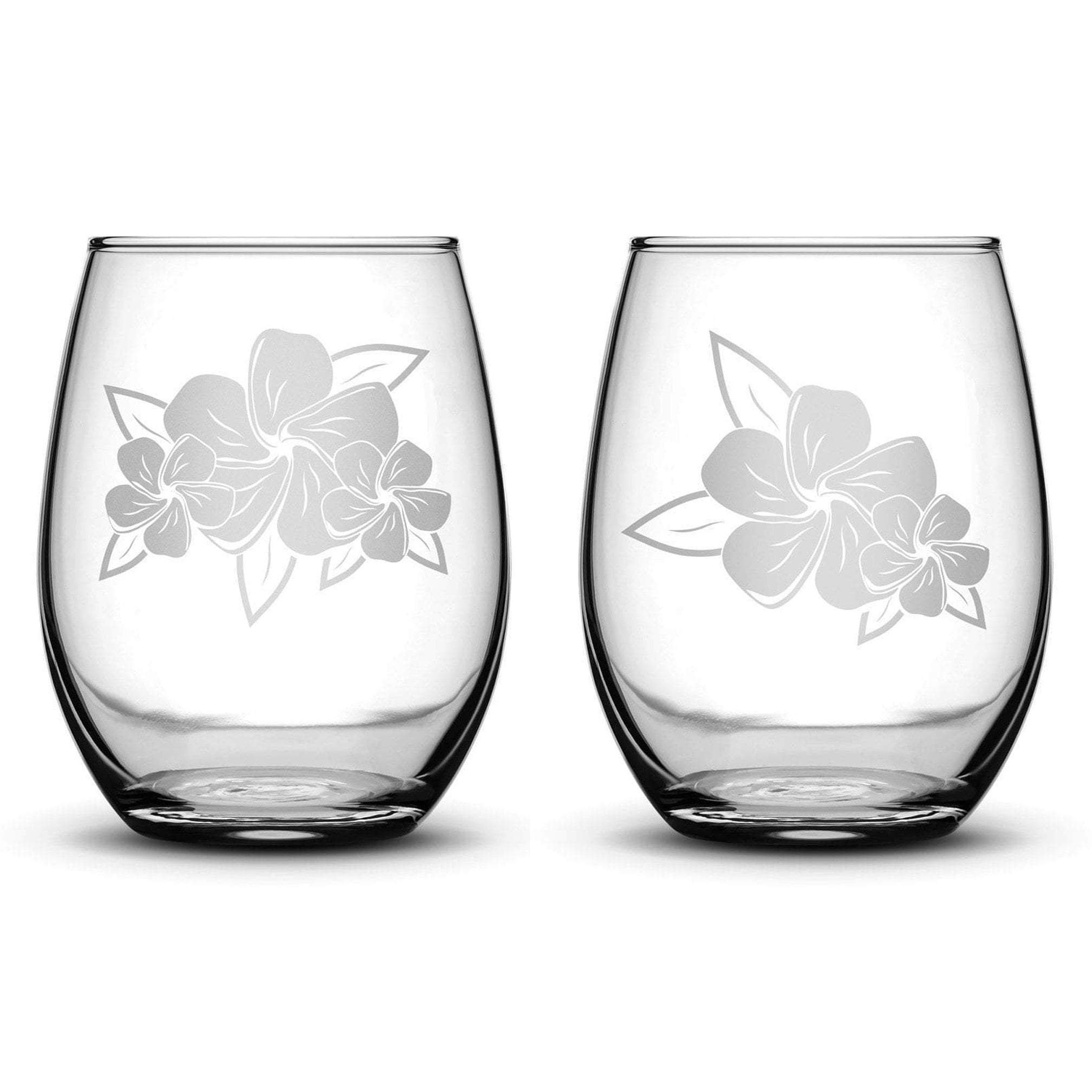 Crackle Stemless Wine Glasses, Plumeria, Set of 4, - Integrity Bottles