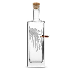 Premium .50 Cal BMG Bullet Bottle, Liberty Whiskey Decanter Cork Stopper, We The People Flag, 750mL, Laser Etched or Hand Etched