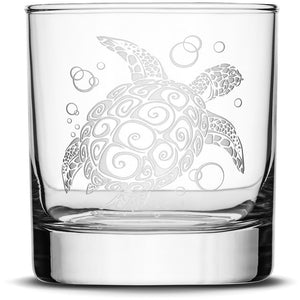 Set of 4, Whiskey Glasses with Tribal Turtle, Dolphin, Shark, and Stingray by Integrity Bottles