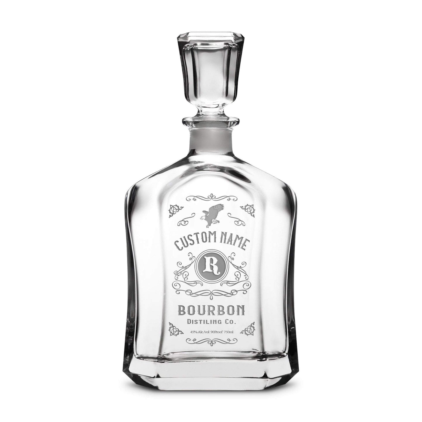 Integrity Bottles, Customizable Freedom Bourbon, Premium Refillable Capital Style Liquor Decanter, Handmade, Handblown, Hand Etched Gifts, Sand Carved, 750ml, Laser Etched or Hand Etched