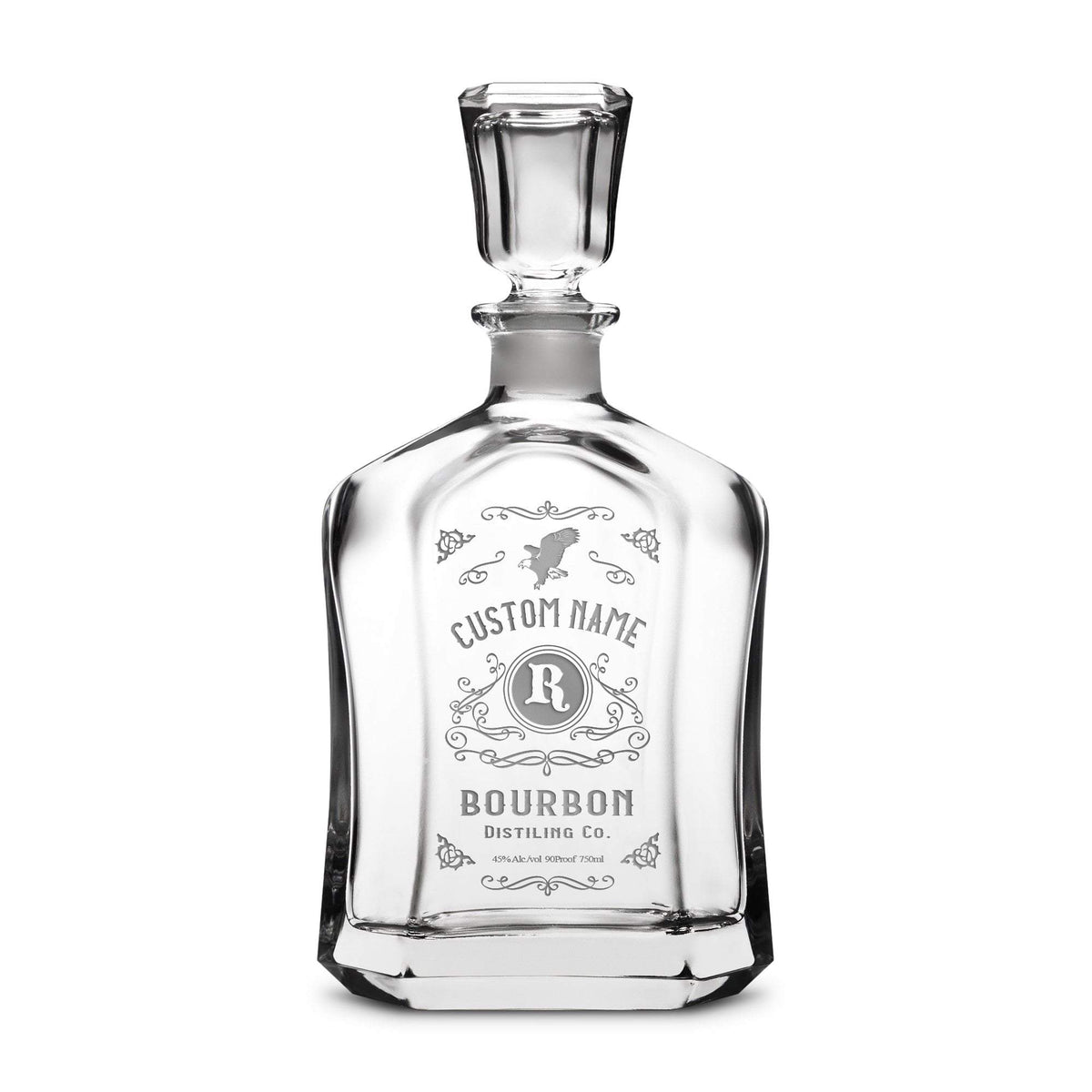 Integrity Bottles, Customizable Freedom Bourbon, Premium Refillable Capital Style Liquor Decanter, Handmade, Handblown, Hand Etched Gifts, Sand Carved, 750ml, Laser Etched or Hand Etched