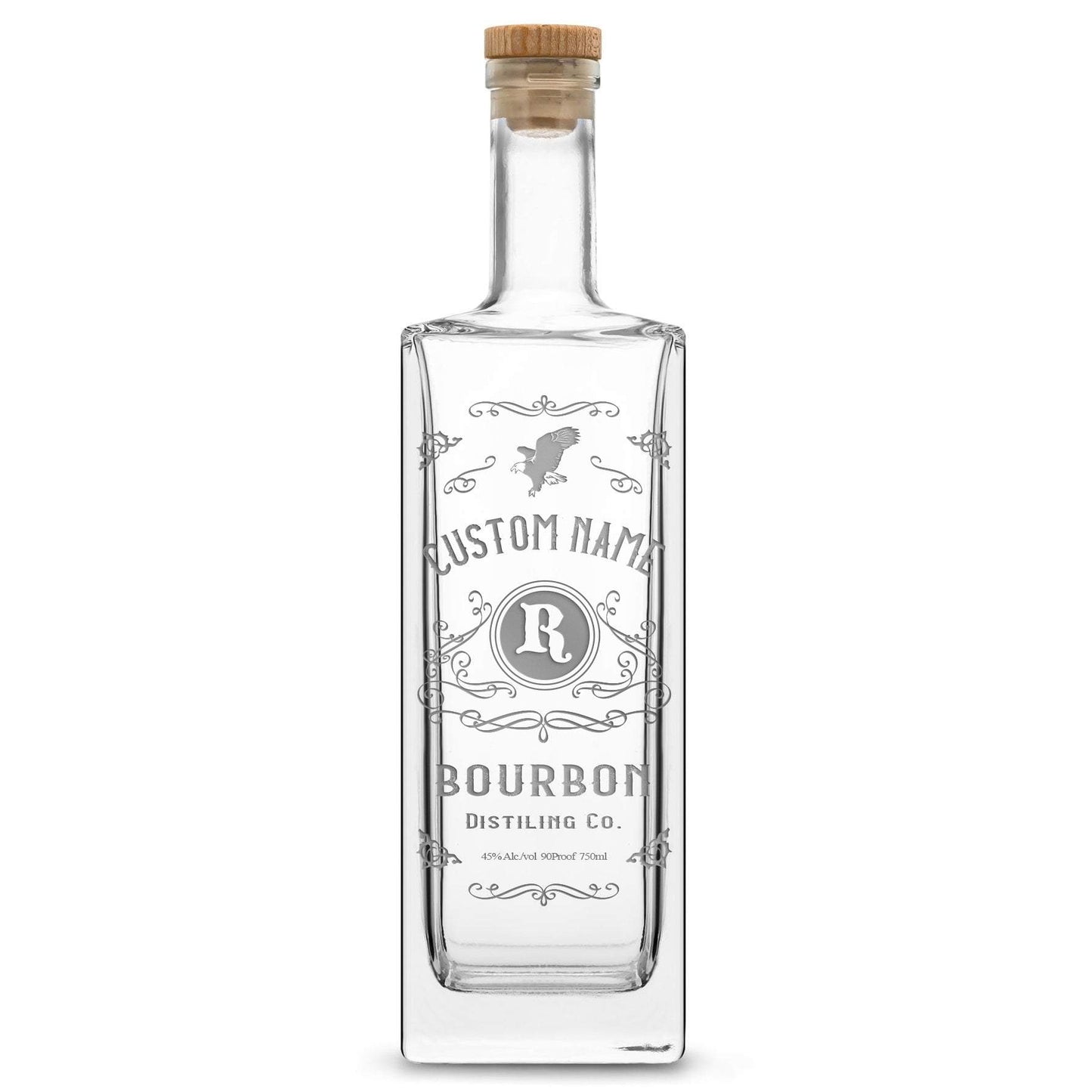 Integrity Bottles, Freedom Bourbon, Premium Refillable Liberty Hand Etched Gifts, Sand Carved, 750ml, Laser Etched or Hand Etched